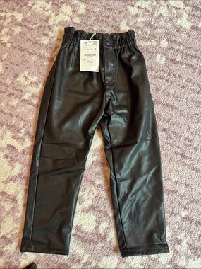 Zara Black Faux Leather Kids Trousers size 4-5